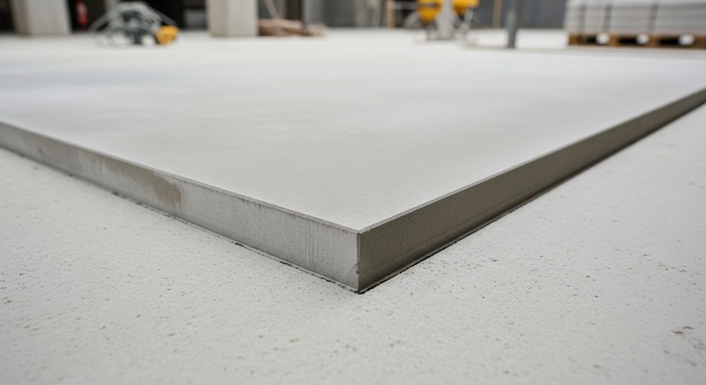 Clean, straight saw cut edge in a finished concrete slab.
